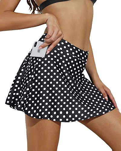 ladies bikini bottoms shore vow -Tummy Control Swim Bottoms Side Pocket For Women-Black Dot