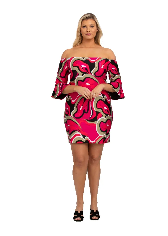 ladies cover-up tide shine -Signoli Off Shoulder Dress with Ruffle Sleeve (SI-673)