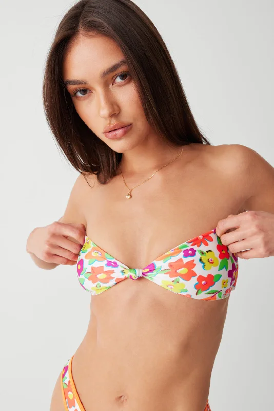 Women’s bikini top mesh glow -Crescent Shine Bandeau Bikini Top - French Flowers