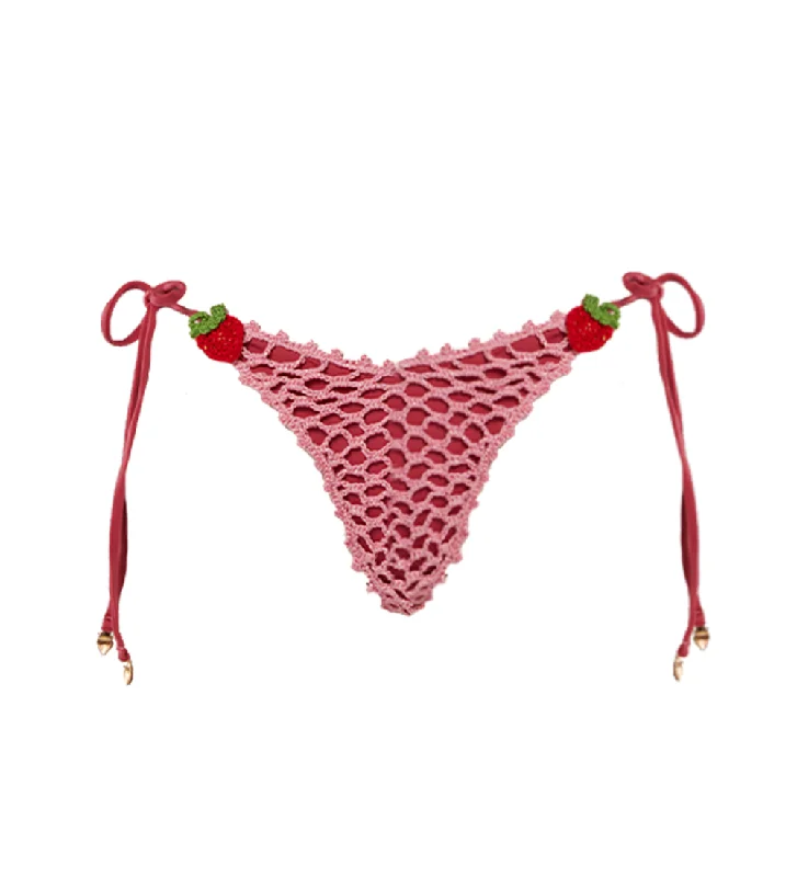 ladies bikini bottoms flat finish -Missy Strawberry Mesh Bikini Bottom