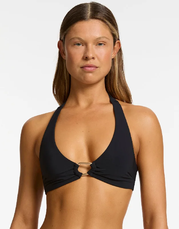 Women’s bikini top low neck glow -Jetset Lien Triangle Bikini Top - Black