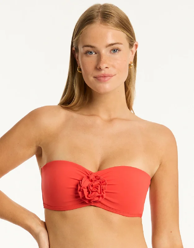 Women’s bikini top plus size suede flair -Casa Del Mar Flower Bandeau Bikini Top - Flame