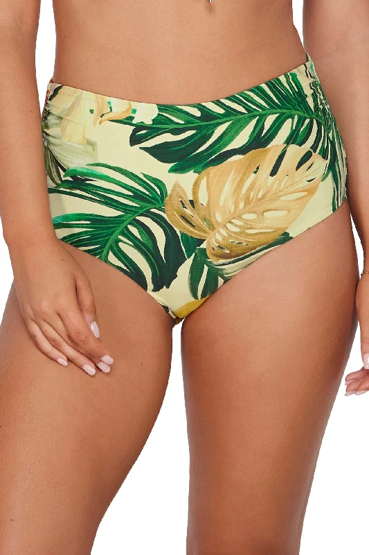 ladies bikini bottoms pleated detail -Sunsets Amber Oasis Capri High Waist Bottom