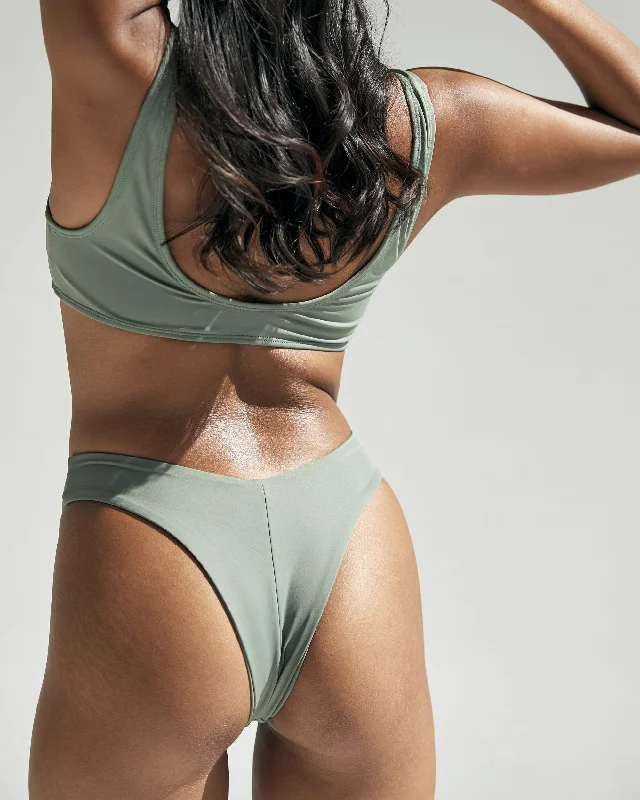 ladies bikini bottoms fuzzy weave -Cheeky Surf Bottom in Sage Green