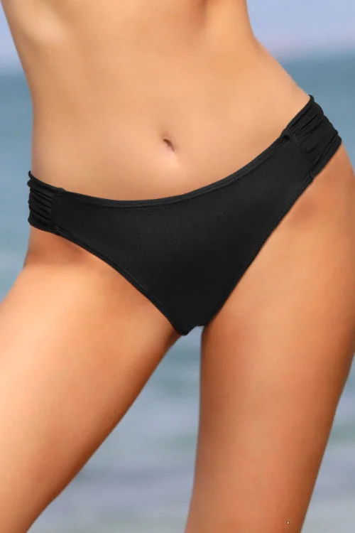 ladies bikini bottoms clasp waist -Shirred Side Low Rise Hipster Bikini Bottom