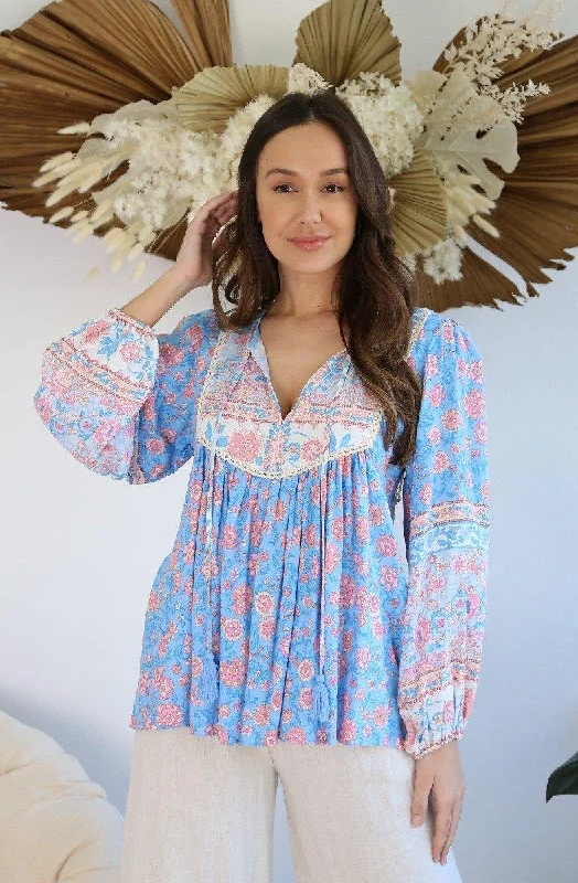 ladies cover-up clean chic -S0485-75 Salty Bright Blue & Pink Rayon Print