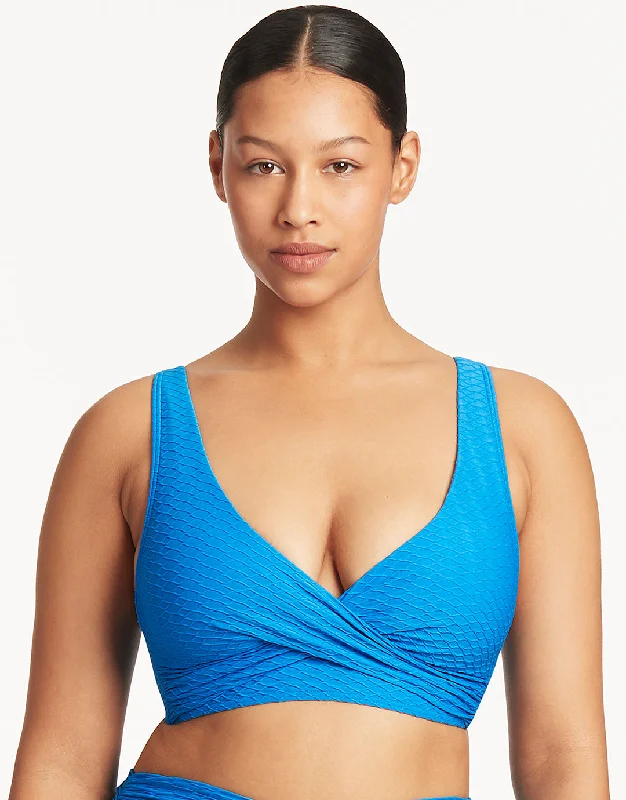 Women’s bikini top sunset chic -Honeycomb Cross Front Multi-Fit Bikini Top - Capri Blue