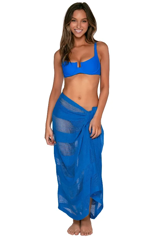 ladies cover-up twist ties -Sunsets Electric Blue Paradise Pareo