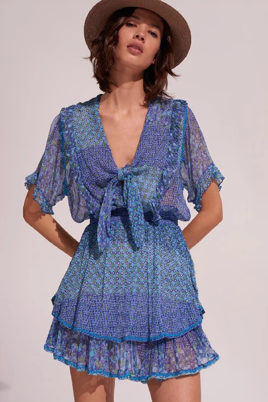 ladies cover-up recycled fabric -Mini Dress Alyson in Blue Batik Stripe