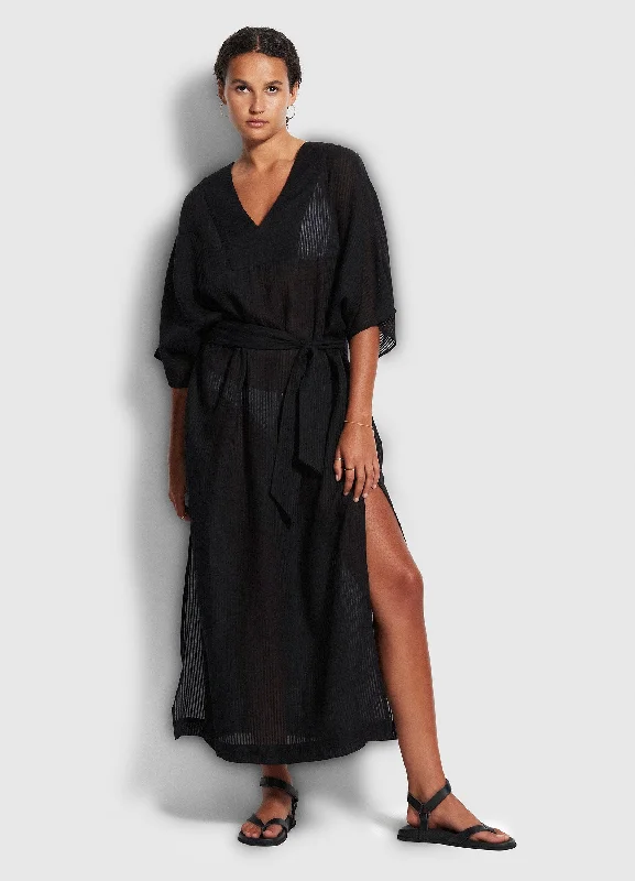 ladies cover-up fixed hem -Longshore Kaftan   - Black