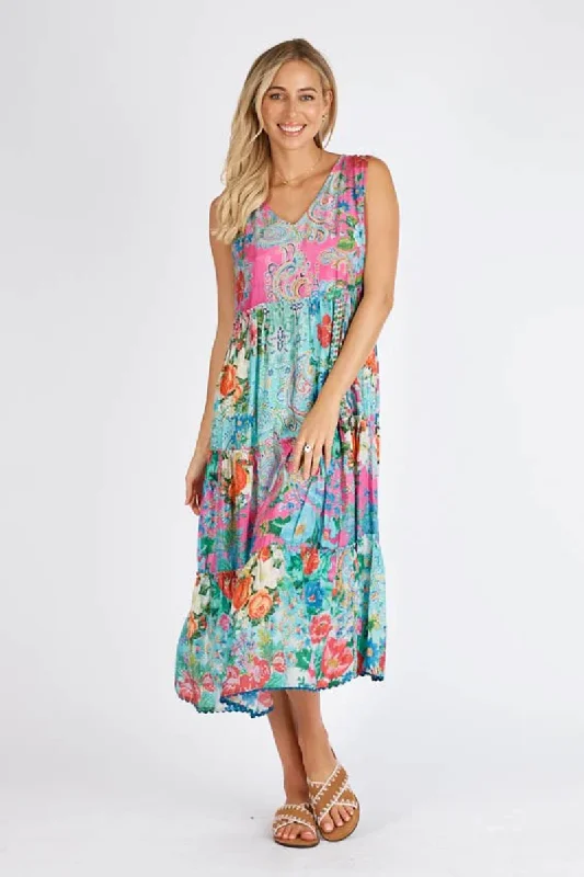 ladies cover-up thick cotton -Lula Life Finch Sleeveless Midi Dress Multi