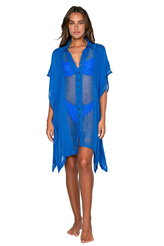 ladies cover-up sculpted fit -Sunsets Electric Blue Shore Thing Tunic