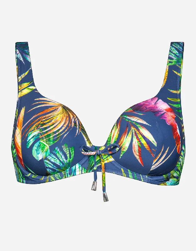 Women’s bikini top festive flair -Plunge Moulded Underwired Bikini Top - Indigo Rainbow