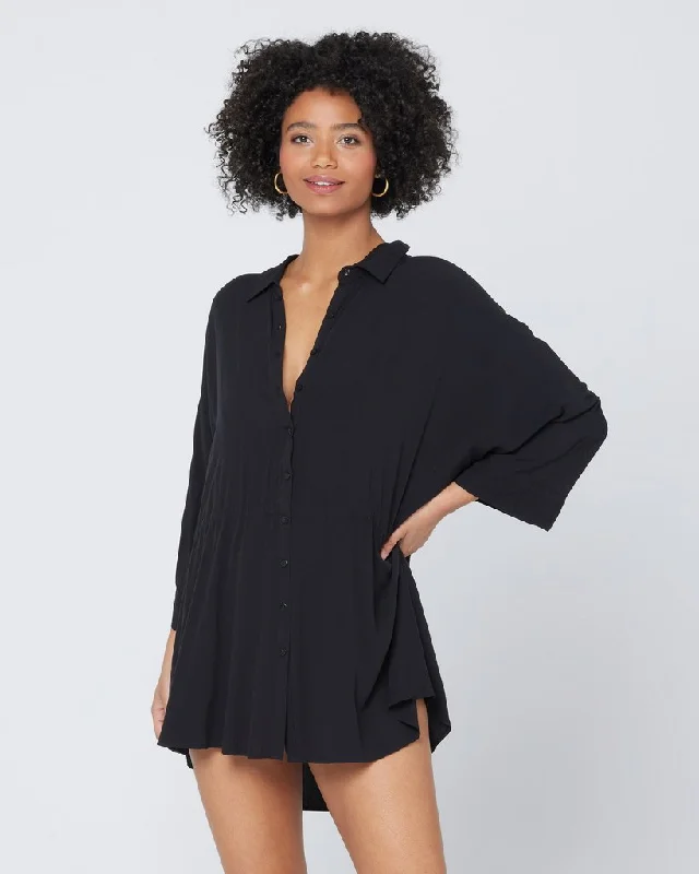 ladies cover-up bunched hem -L*SPACE Black Pacifica Tunic