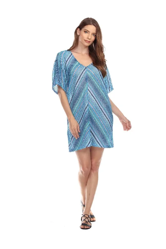 ladies cover-up dusk shine -Casual Tunic Cover-Up In Multi-Color Stripes In Polyester