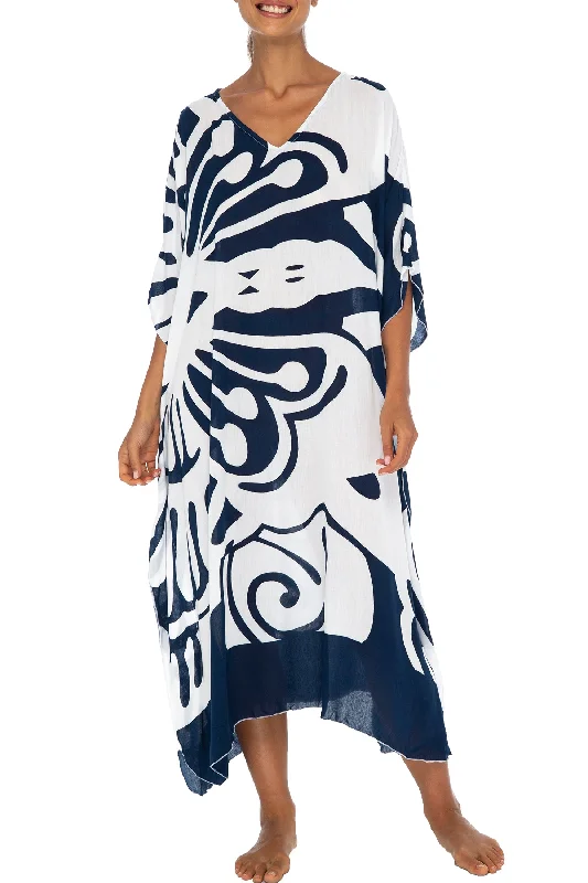 ladies cover-up shaped cut -Maxi Butterfly Print Kaftan Tunic Cover Up Dress