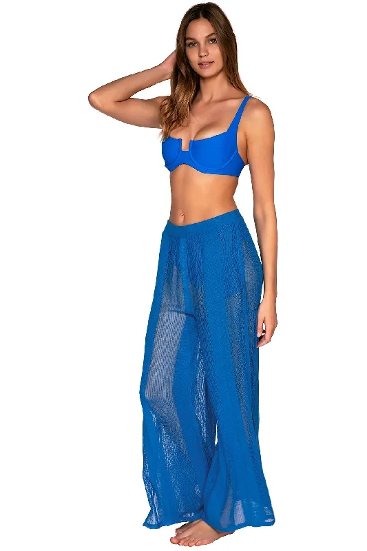 ladies cover-up clip closure -Sunsets Electric Blue Breezy Beach Pant