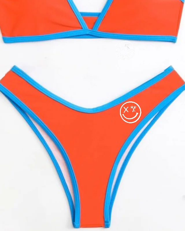 ladies bikini bottoms fringe ties -Salty Savage Ladies “Spliced Smile” Two Tone Ringer Bikini Bottom | Blue/Orange