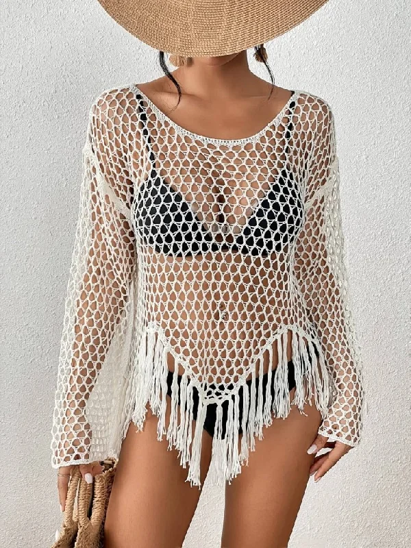 ladies cover-up couple set -Mesh Crochet Swimsuit Cover-Up