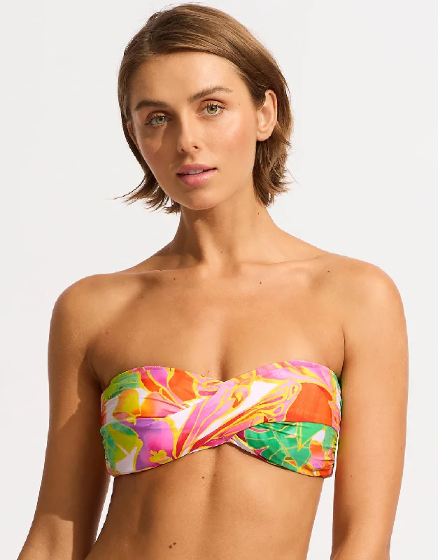 Women’s bikini top embroidered flair -Wonderland Twist Bandeau Bikini Top - Fuchsia Rose