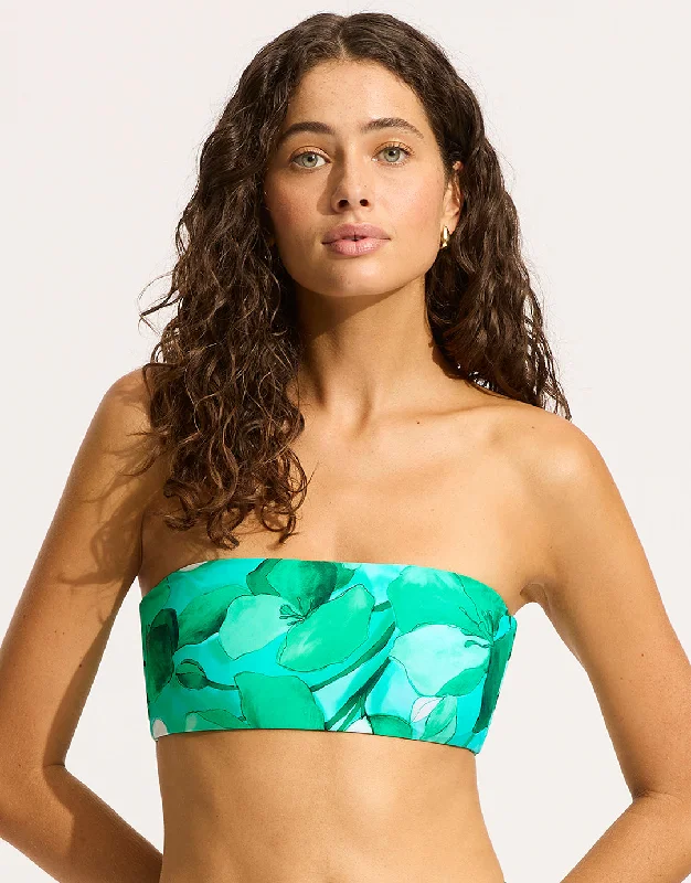 Women’s bikini top sun hat chic -Secret Garden Reversible Tube Bikini Top - Jade