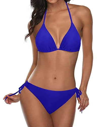 Women’s bikini top lime flair -Sexy Triangle Bikini Set Halter Top And Tie Side Bottom 2 Piece Bikini Sets-Royal Blue