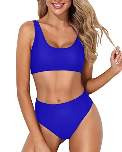 Women’s bikini top forest glow -High Cut Two Piece Bikini Crop Top High Cut Swimsuit-Royal Blue