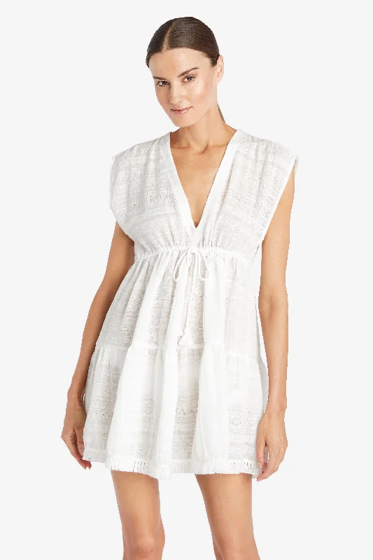 ladies cover-up dune proof -ROBIN PICCONE WHITE NATALIE FLOUNCY DRESS