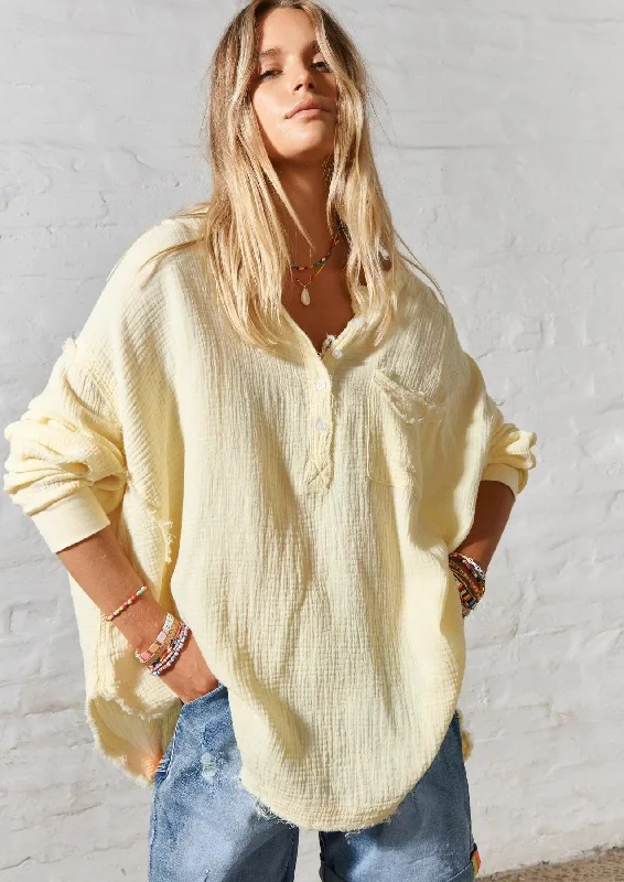 ladies cover-up reef vibe -Hammill & Co S408 Oversized Lemon Shirt