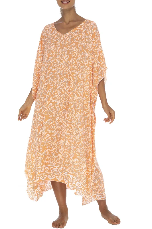 ladies cover-up satin touch -Maxi Floral Print Cover Up Caftan Dress