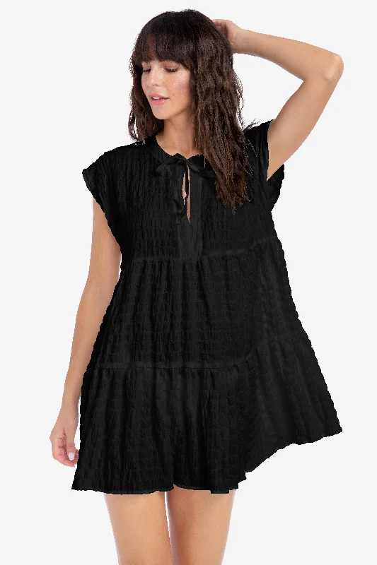 ladies cover-up dropped neck -ROBIN PICCONE BLACK FIONA FLOUNCY DRESS