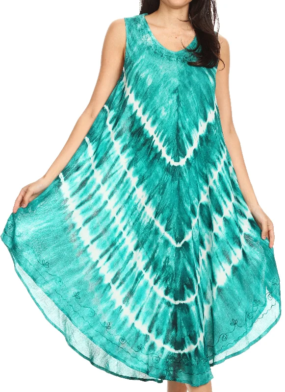 ladies cover-up contoured shape -Sakkas Ambra Women's Casual Maxi Tie Dye Sleeveless Loose Tank Cover-up Dress