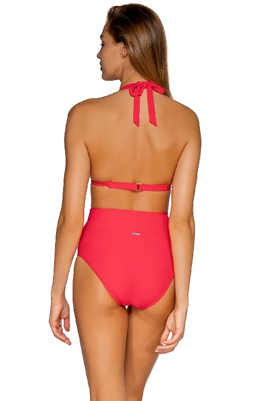 ladies bikini bottoms web fabric -Sunsets Geranium Hannah High Waist Bottom