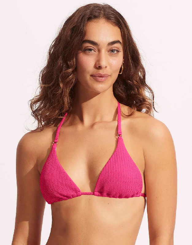 Women’s bikini top fringe flair -Sea Dive Slide Tri Bikini Top - Fuchsia Rose