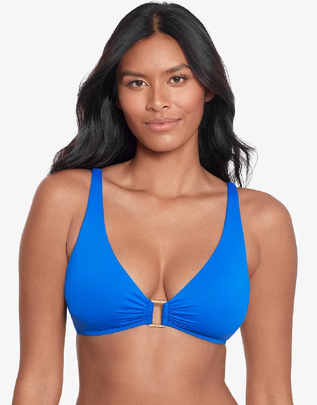 Women’s bikini top side tie flair -Beach Club Solids Ring OTS Bikini Top - Royal Blue