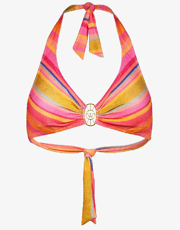 Women’s bikini top orange vivid chic -Dopamine Stripe Halter Bikini Top - Dopamine Brights