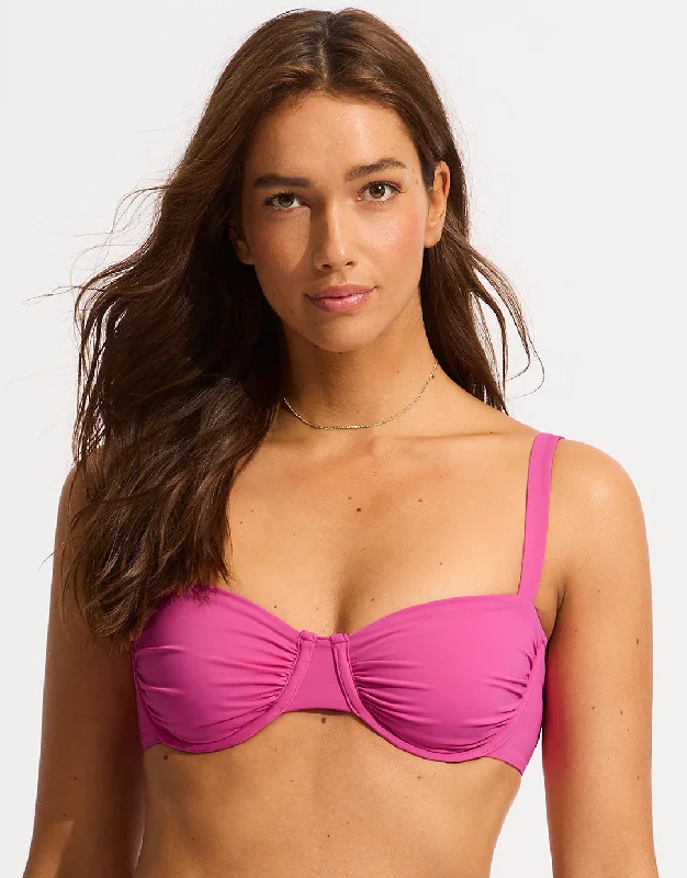 Women’s bikini top forest glow -Collective Ruched Underwired Bikini Top - Hot Pink