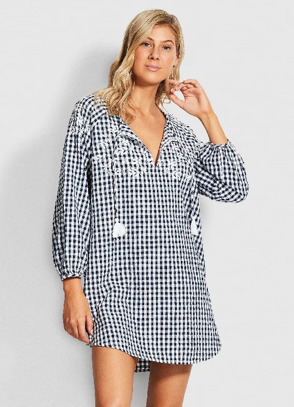 ladies cover-up fade proof -Ally Gingham Cover Up - Blue