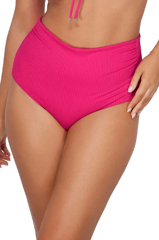 ladies bikini bottoms comfy fit -Sunsets Begonia Sandbar Rib Capri High Waist Bottom