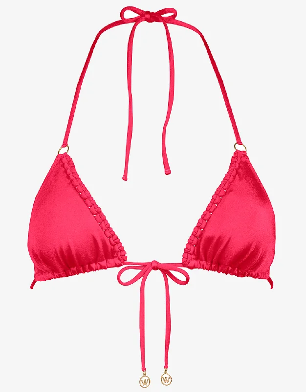 Women’s bikini top romantic luxe chic -Macrame Love Triangle Bikini Top - Luscious Red