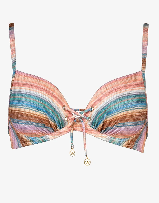 Women’s bikini top muted mesh flair -Pastel Sunset Underwired Bikini Top - Pink Stripe