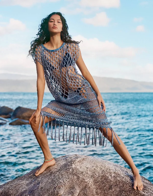 ladies cover-up flash style -Ionia Jacquard Macrame Tunic