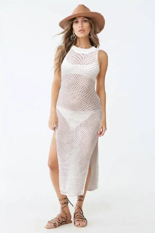 ladies cover-up tiled pattern -Hollow Out Crochet Swimsuit Cover Up Dress for Women