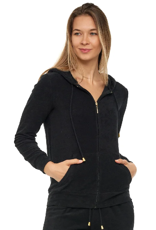 ladies cover-up fast dry -FRONT ZIPPER HOODIE JACKET WITH POCKET - TERRY