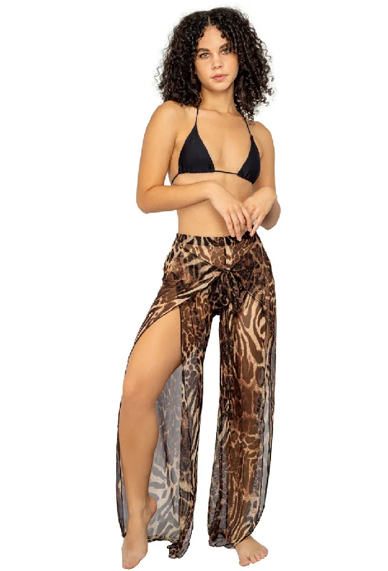 ladies cover-up pearl white -HAREM PANT WITH TIE BELT - ANIMAL PRINT