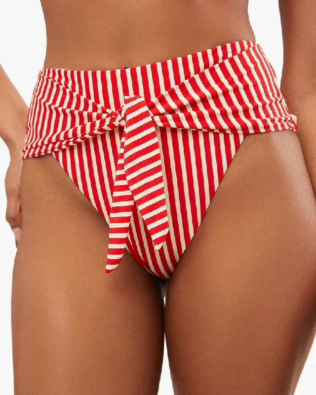 ladies bikini bottoms shop pick -High Rise Tie-Front Stripes Bikini Bottom