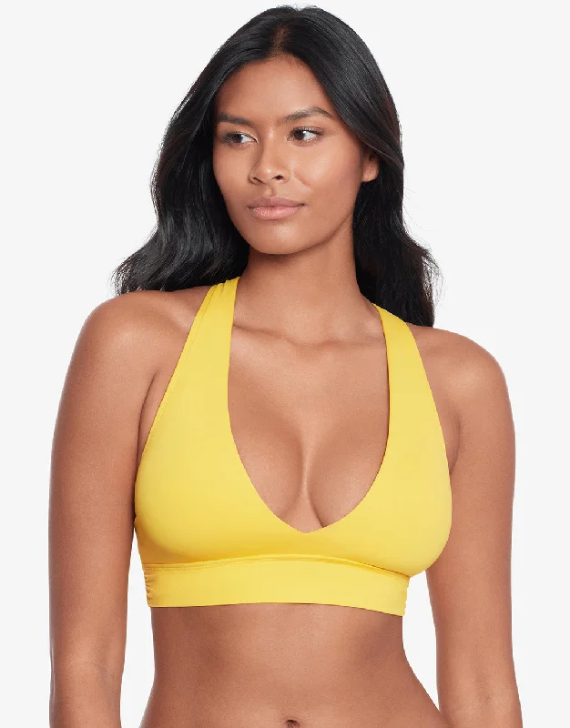 Women’s bikini top one-shoulder flair -Beach Club Solids Twist X Back Bikini Top - Yellow