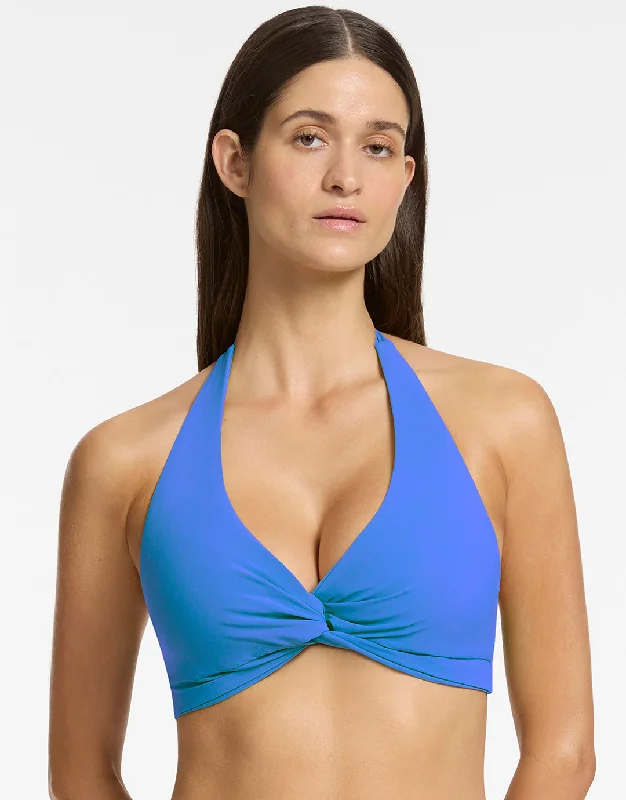 Women’s bikini top high-end chic -Jetset D DD Twist Front Bikini Top - Tide Blue