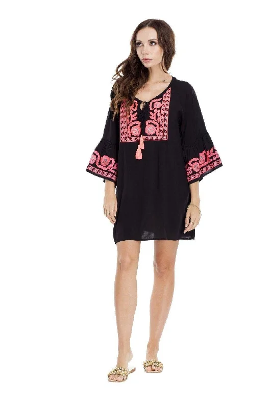 ladies cover-up knit overlay -Bohemian Embroidered Summer Tunics With Tassels For Swimwear Cover Ups and Casual Lounge or Patio wear