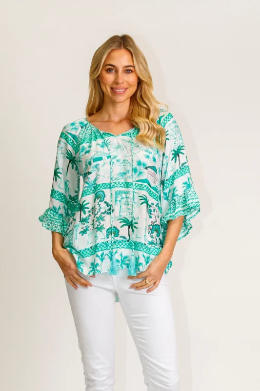 ladies cover-up orchid purple -Lula Life Moffat  Sleeve Top Sea